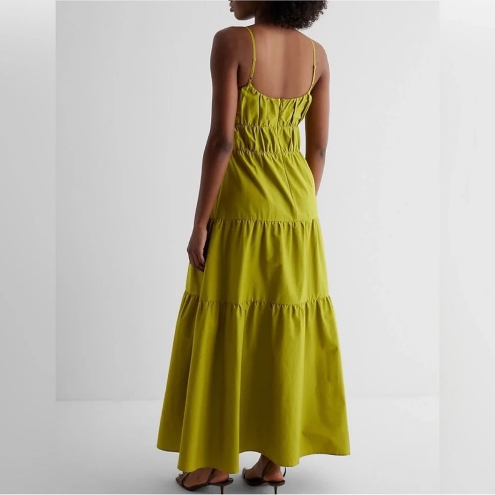 Express Tiered Maxi Dress Lime Green Smocked Strappy Summer XS - Picture 2 of 10